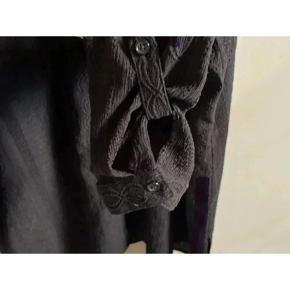 Chico's Black Collared Button‎ Up Embroidered detail Size 2
